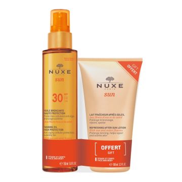 Nuxe Sun Слънцезащитно олио за тен SPF30 150 мл + Подарък: Nuxe Sun Освежаващ лосион за след слънце 100 мл Комплект
