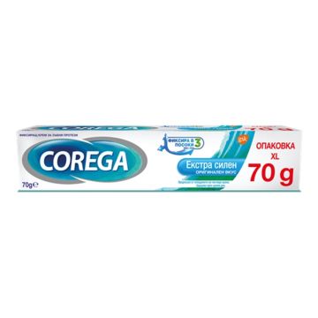 Corega Екстра силен Фиксиращ крем за зъбни протези 70 гр XL Oпаковка