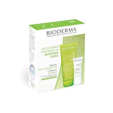 Bioderma Sebium Sensitive Крем за чувствителна акнеична кожа 30 мл + Bioderma Sebium Actif Измиващ гел за мазна и склонна към омазняване кожа 200 мл Комплект