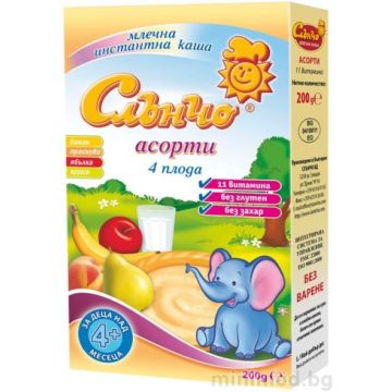 Слънчо Млечна каша асорти 11 витамина без глутен 4М+ 200 гр