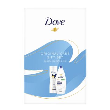 Dove Body Love Essential Care Подхранващ лосион 250 мл + Dove Deeply Nourishing Подхранващ душ гел 250 мл Комплект за тяло за жени