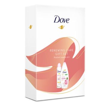 Dove Invisible Care Део спрей 150 мл + Dove Renewing Peony and Rose Oil Подхранващ душ гел 250 мл Комплект за тяло за жени