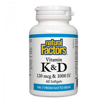 Natural Factors Vitamin K&D /MK-7/ подобрява здравето на костите 120 мкг / 1000 IU х 60 капсули