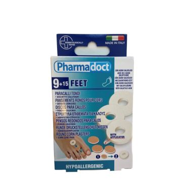 Pharmadoct Feet Кръгли подложки латекс х 9 бр + Калифугатни дискове със салицилова киселина за мазоли х 15 бр 