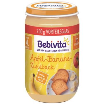 Bebivita Био пюре ябълка, банан и сухар 4М+ 250 гр