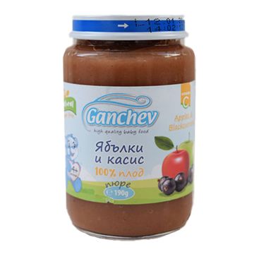 Ganchev Пюре ябълки и касис, 100% плод 6М+ 190 гр