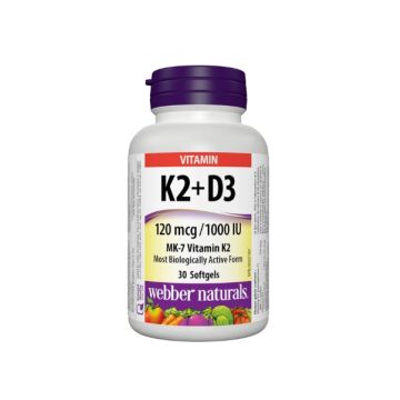 Webber Naturals Витамин К2 120 мг + D3 1000 IU х 30 софтгел капсули