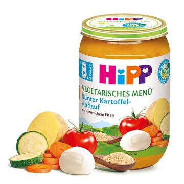 Hipp био вегетарианско меню зеленчуци с моцарела 8М+ 220 гр