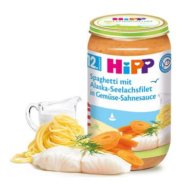 Hipp рибно меню спагети с морска треска от Аляска в зеленчуково-сметанов сос 12М+ 250 гр