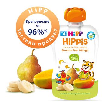 Hipp Hippis забавна закуска банан, круша и манго 4М+ 100 гр