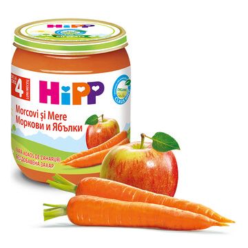 Hipp био пюре ябълка с морков 4М+ 125 гр
