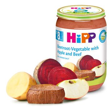 Hipp био пюре телешко с цвекло, ябълка и зеленчуци 8М+ 220 гр