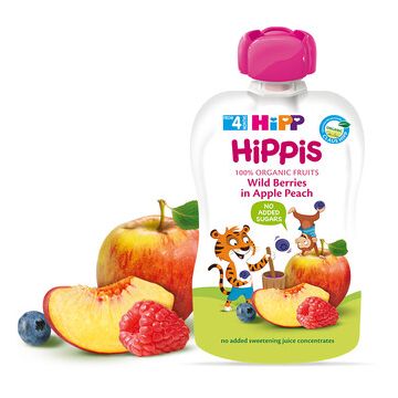 Hipp Hippis забавна закуска горски плод, ябълка и праскова 4М+ 100 гр