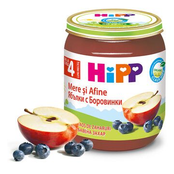 Hipp био пюре ябълки с боровинки 4М+ 125 гр
