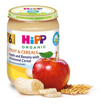 Hipp био пълнозърнеста каша ябълки и банани 6М+ 190 гр