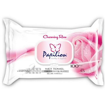Papilion Мокри кърпи с екстракт от роза с капак x100 бр