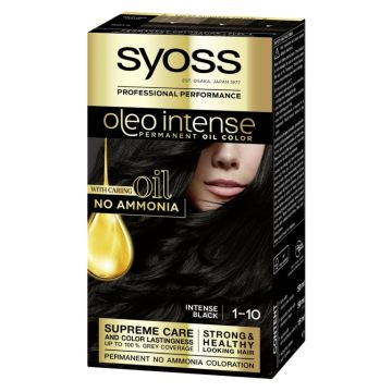 Syoss Oleo Intense Дълготрайна безамонячна крем боя за коса 1-10 Наситено черен