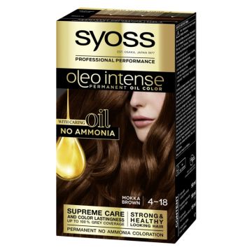 Syoss Oleo Intense Дълготрайна безамонячна крем боя за коса 4-18 Мока кафяв