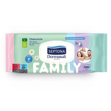 Septona Dermasoft Family Мокри почистващи кърпи с лайка 100 бр