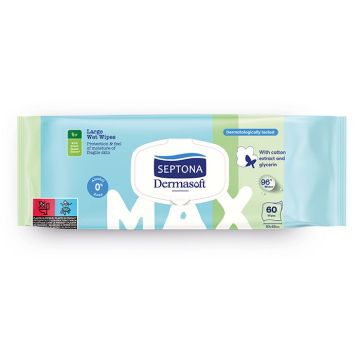 Septona Dermasoft Max Мокри почистващи кърпи и грижа за възрастни 60 бр