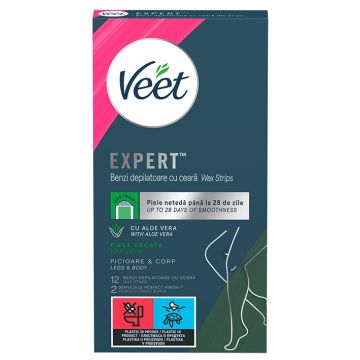 Veet Expert Депилиращи ленти за тяло dry с алое 12бр