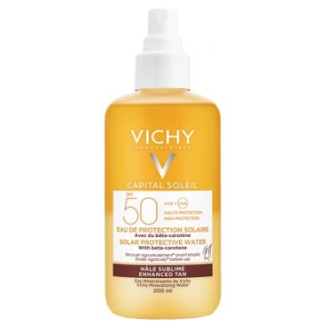 Vichy Capital Soleil Слънцезащитна вода за лице и тяло за подобряване на тена SPF50 200 мл