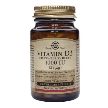 Solgar Vitamin D3 Витамин D3 за имунната система 1000IU х100 дъвчащи таблетки