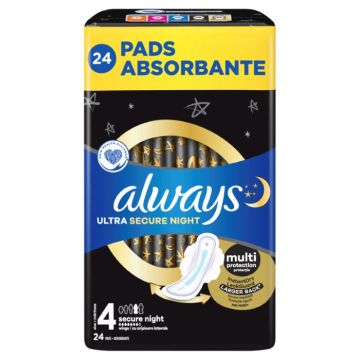 Always Ultra Secure Night  Дамски нощни превръзки куатро х 24 бр