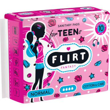  Flirt Fantasy Teen Normal Cotton & Care Превръзки за момичета 4 капки 10 бр 