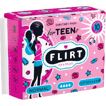  Flirt Fantasy Teen Normal Cotton & Care Превръзки за момичета 4 капки 10 бр 