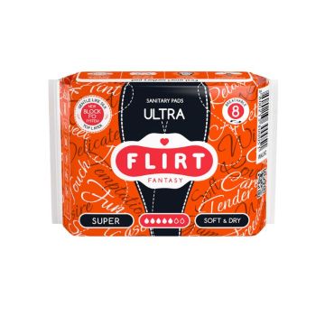 Flirt Fantasy Ultra Super Soft & Dry Дамски превръзки Ултра Супер 5 капки 8 бр