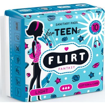 Flirt Fantasy Teen Light Cotton & Care Превръзки за момичета 3 капки 10 бр