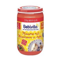 Bebivita Био пюре слива с боровинка и ябълки без глутен 5М+ 250 гр