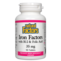 Natural Factors Iron Factors with B12 & Folic Acid за здравословни нива на хемоглобин в тялото 35 мг х 90 таблетки