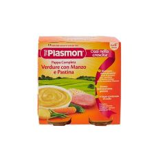 Plasmon Пюре от зеленчуци с говеждо и паста за деца 6М+ 190 гр 2 бр