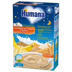 Humana млечна каша пълнозърнеста "Лека нощ" с банан 6М +200 гр 