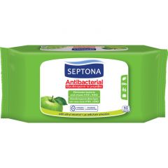 Septona Antibacterial Антибактериални мокри кърпи за ръце с аромат на зелена ябълка 60 бр 