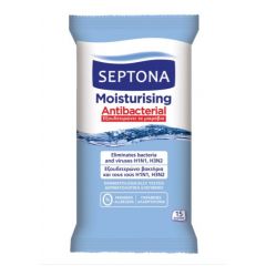Septona Moisturising Antibacterial Овлажняващи антибактериални мокри кърпи за ръце 15 бр
