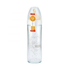 Nuk Classic Стъклено шише за хранене с каучуков биберон 0-6М 240 мл