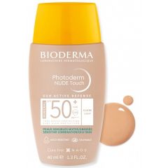 Bioderma Photoderm Nude Touch Слънцезащитен минерален оцветен флуид за лице за комбинирана и мазна кожа SPF50+ Светъл нюанс 40 мл