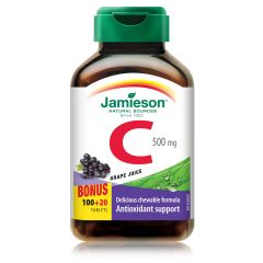 Jamieson Витамин Ц с вкус на грозде 500 мг х 100 + 20 дъвчащи таблетки