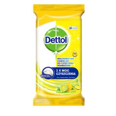 Dettol Anti-Bacterial Cleansing Surface Wipes Lemon Антибактериални кърпи за повърхности с аромат на лимон 32 бр