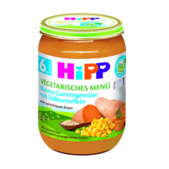 Hipp био вегетарианско меню градински зеленчуци със сладки картофи 6М+ 190 гр