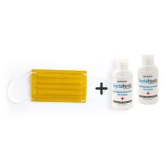 Комплект Dor-Dis Медицинска трислойна еднократна маска за деца жълта 10 бр + CrystalHands Дълбокопочистващ антибактериален гел за ръце 50 мл 2 бр