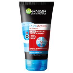 Garnier Skin Naturals Pure Active 3в1 Почистващ гел-маска за лице с активен въглен 150 мл