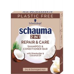 Schauma Repair & Care Твърд шампоан и балсам 2 в 1 за суха и увредена коса 60 гр
