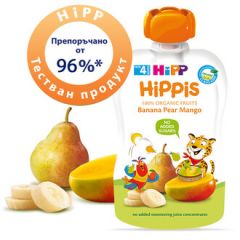 Hipp Hippis забавна закуска банан, круша и манго 4М+ 100 гр