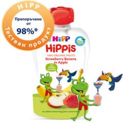 Hipp Hippis забавна закуска ябълка, ягоди и банан 4М+ 100 гр