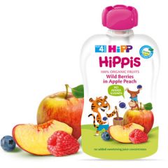 Hipp Hippis забавна закуска горски плод, ябълка и праскова 4М+ 100 гр