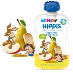 Hipp Hippis забавна закуска круша, ябълка и бебешки сухари 4М+ 100 гр